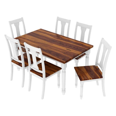 PRITI : Manila Two Tone Solid Wood Farmhouse Dining Table & Arm Chair Set
