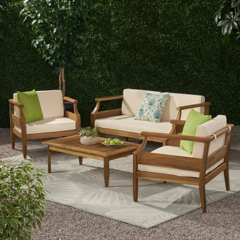 PRITI Solid Wood Sofa Set With Coffee Table For living room