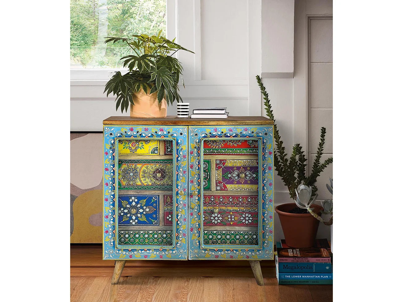 Hand Painted Mango Wood TV Cabinet-13