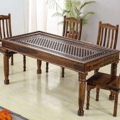 PRITI : Verona Antique Brass Solid Wood Brass Dining Table set