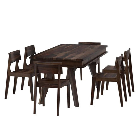 PRITI : Pasig Modern Rustic Solid Wood Dining Table and 6 Chair Set