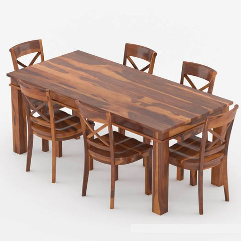 PRITI : Antipolo Rustic Solid Wood Dining Table Chair Set