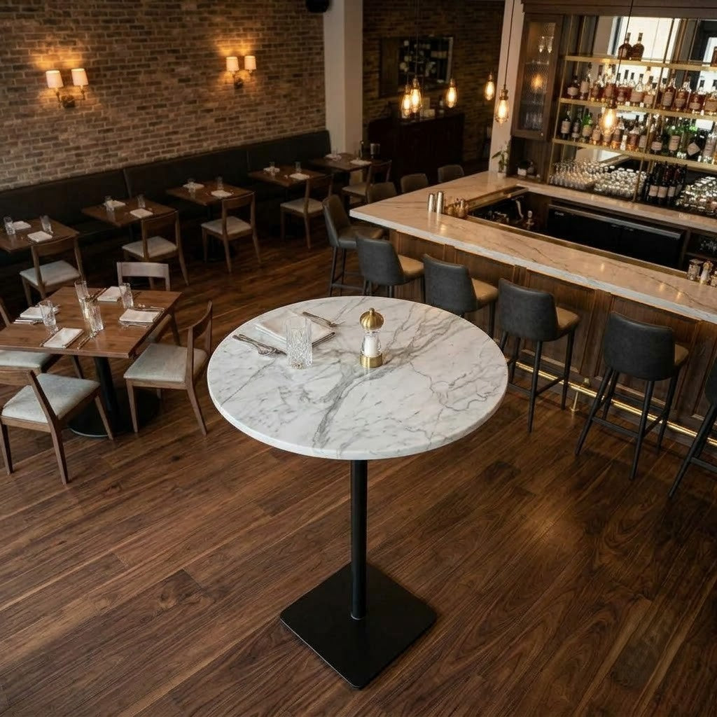 600 mm Round Quartz Bistro Table with Square Base