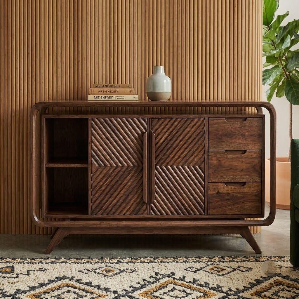 60 Inch Dark Walnut Sheesham Wood Storage Sideboard