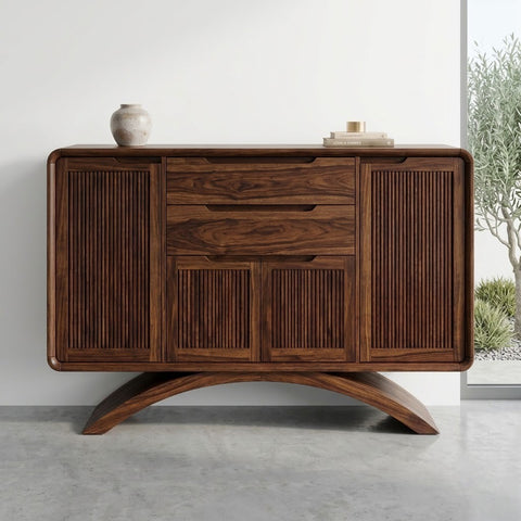 60 Inch Solid Wood Sideboard with Drawers & Cabinets