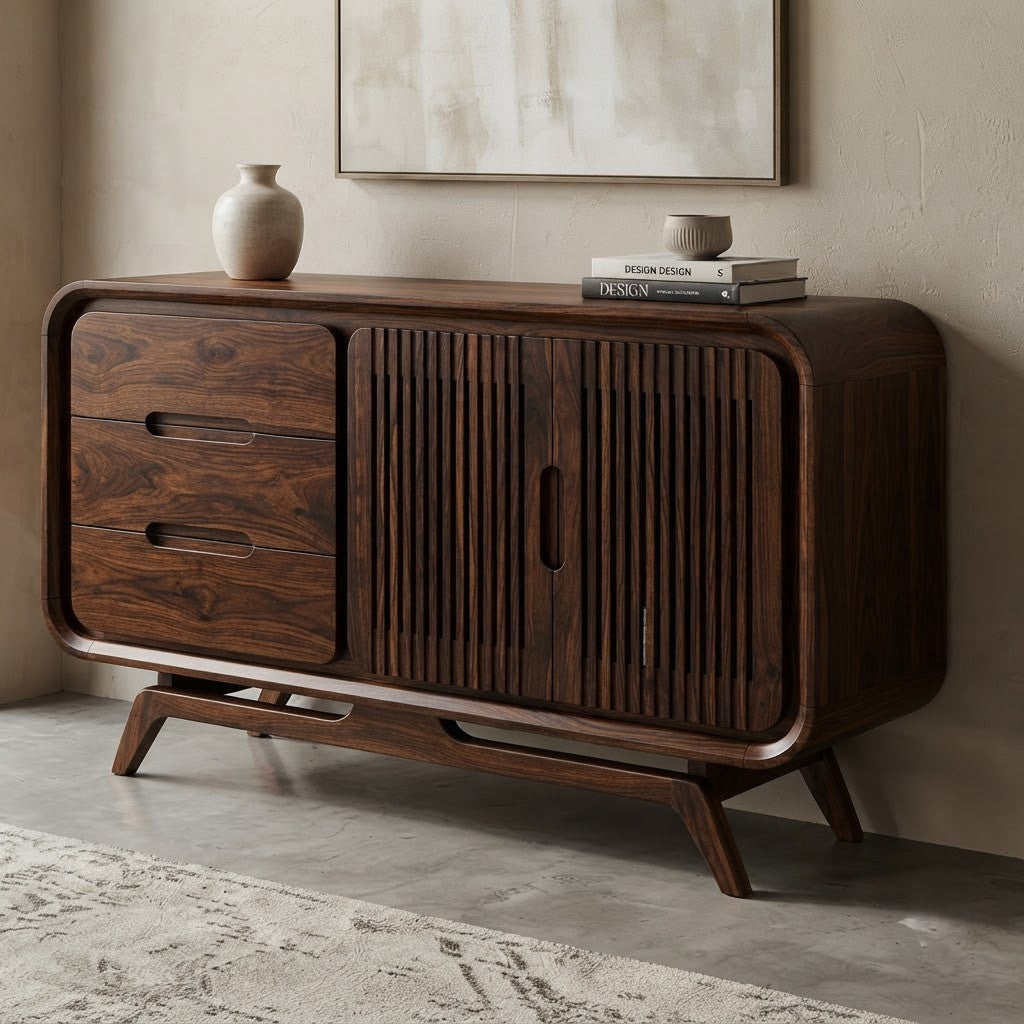 60 inch PRITI Sheesham wood sideboard with drawers and shelves