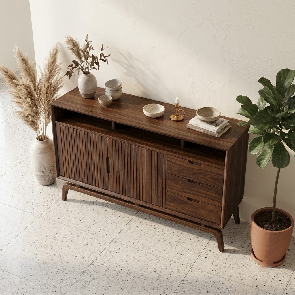 60 inch Sheesham wood sideboard cabinet in Dark Walnut finish