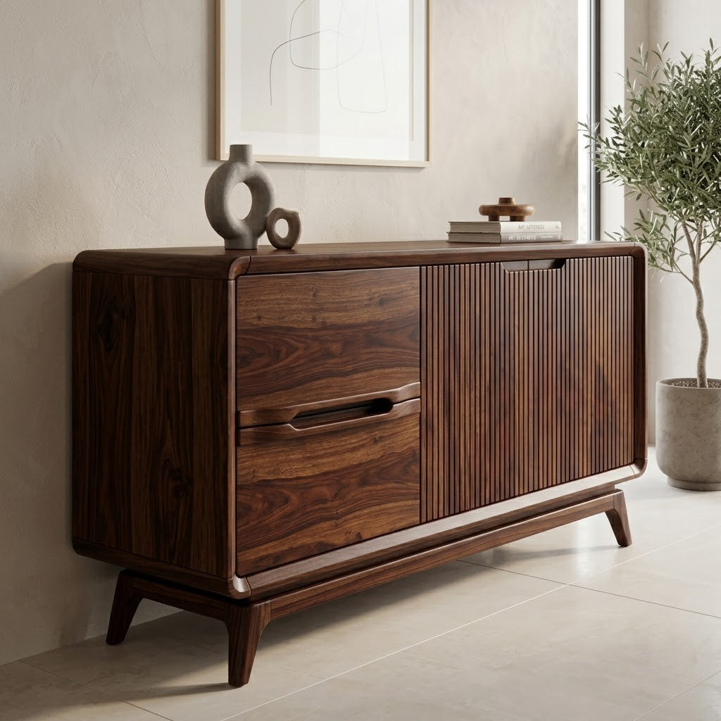 60 inch solid Sheesham wood sideboard with drawers and shelves