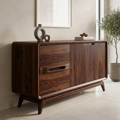 60 inch solid Sheesham wood sideboard with drawers and shelves