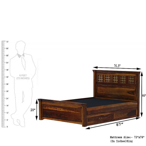 Priti : Prestige Solid Wood King Size Drawer Storage Bed