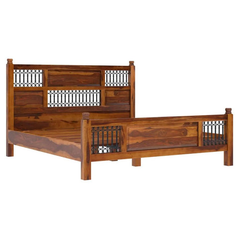 Priti : San Francisco Iron Grill Fitted Rustic Solid Wood Platform Bed Frame