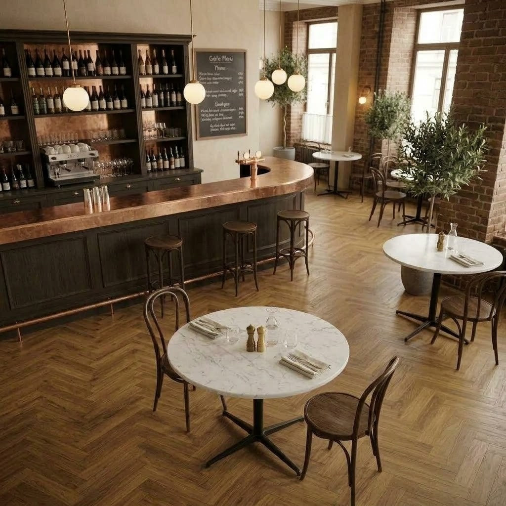 800 mm Round Quartz Cafe Table with Black Pedestal