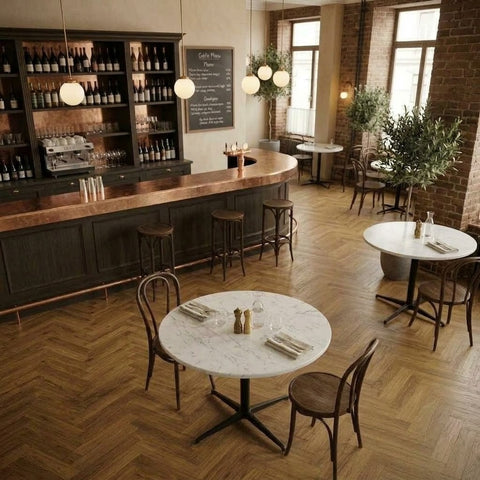800 mm Round Quartz Cafe Table with Black Pedestal