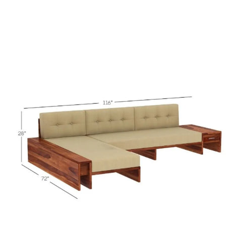 Priti : Valencia L-Shaped Wooden Sofa with Side Storage Drawer
