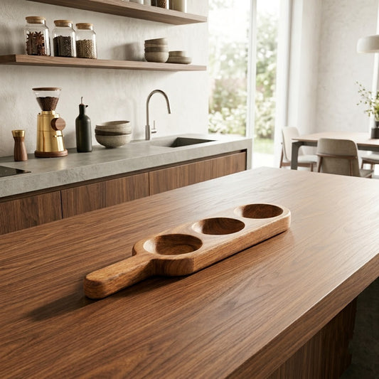 Acacia Wood 3 Dip Serving Tray with Handle | PRITI Home
