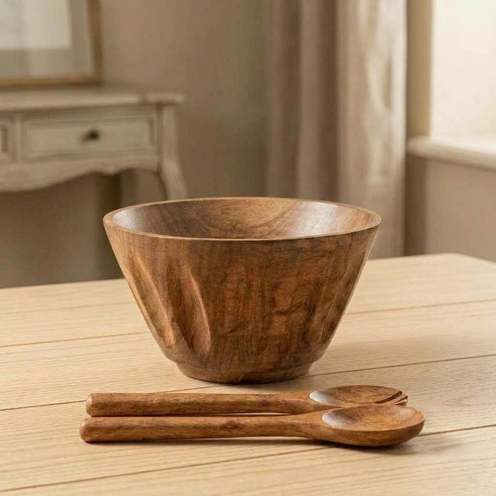 Acacia wood multipurpose bowl styled for rustic home décor