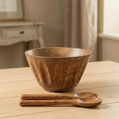 Acacia wood multipurpose bowl styled for rustic home décor
