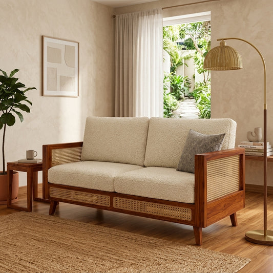 PRITI Sheesham Wood and Cane Sofa for Living Room
