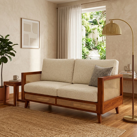 PRITI Sheesham Wood and Cane Sofa for Living Room