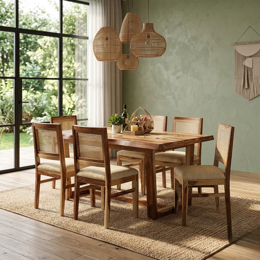 PRITI Dining Table With Cane Weave Chairs