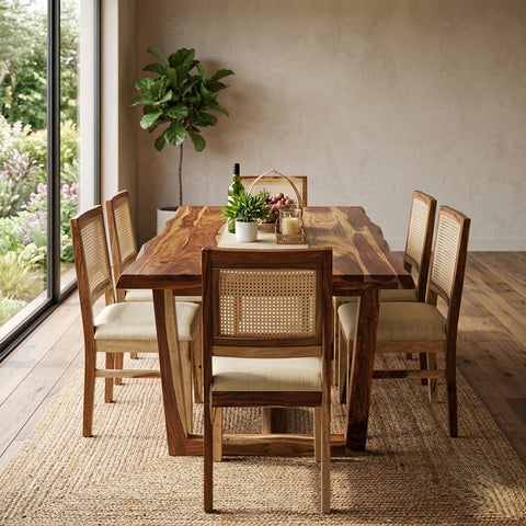 PRITI Dining Table With Cane Weave Chairs