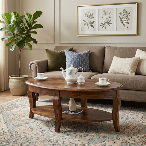 PRITI Sheesham Wood Oval Coffee Table | Wooden Coffee Table for Living Room