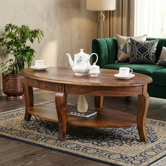 PRITI Sheesham Wood Oval Coffee Table | Wooden Coffee Table for Living Room