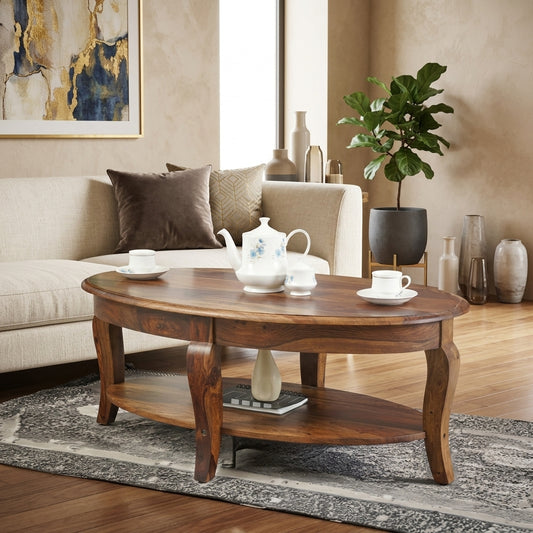 PRITI Sheesham Wood Oval Coffee Table | Wooden Coffee Table for Living Room