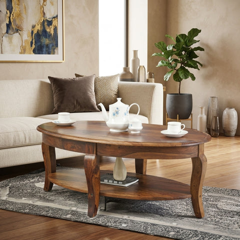PRITI Sheesham Wood Oval Coffee Table | Wooden Coffee Table for Living Room