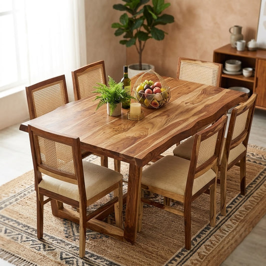 PRITI Dining Table With Cane Weave Chairs