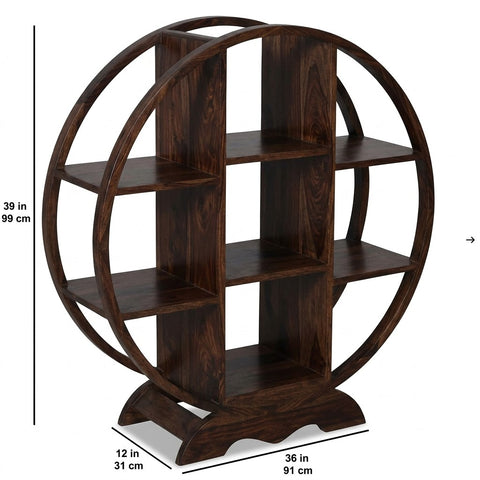 PRITI Solid Sheesham Wood Circular Bookshelf