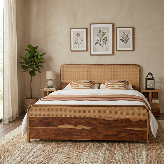 PRITI Solid Wood Cane Bed