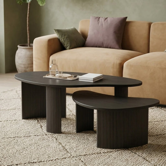 Black Nesting Coffee Table Set of 2 | Modern Engineered Wood Coffee Tables