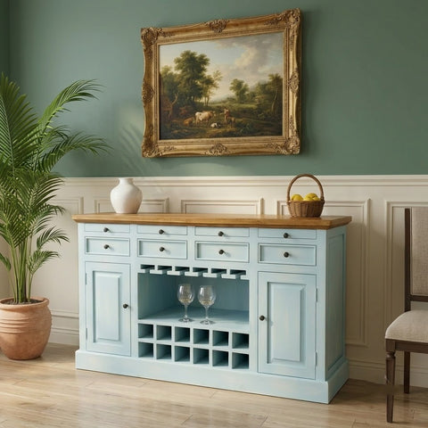 Blue Distressed Wooden Drink Cabinet Bar Counter | PRITI Home Bar Furniture