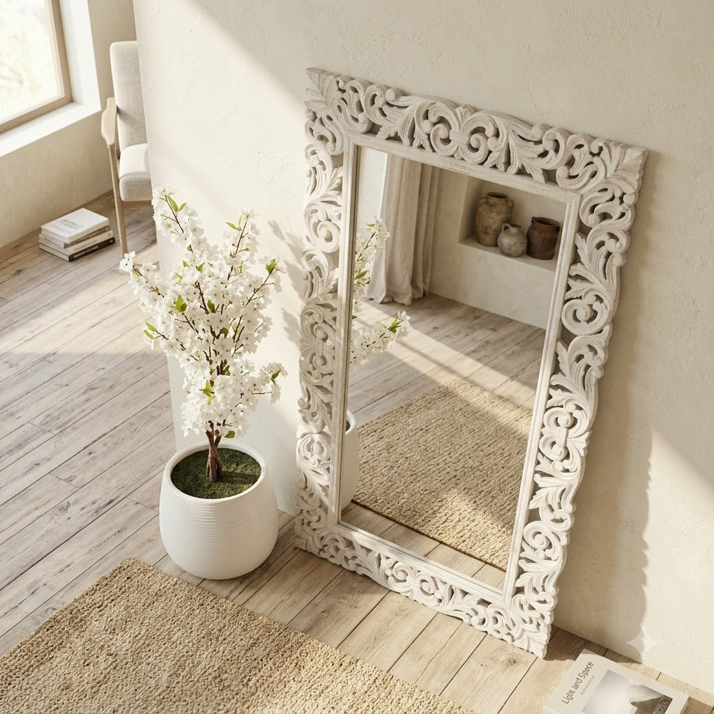 Carved frame mirror for modern and classic home decor