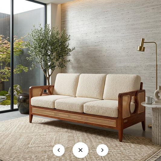 PRITI  Sheesham Wood and Cane Sofa for Living Room