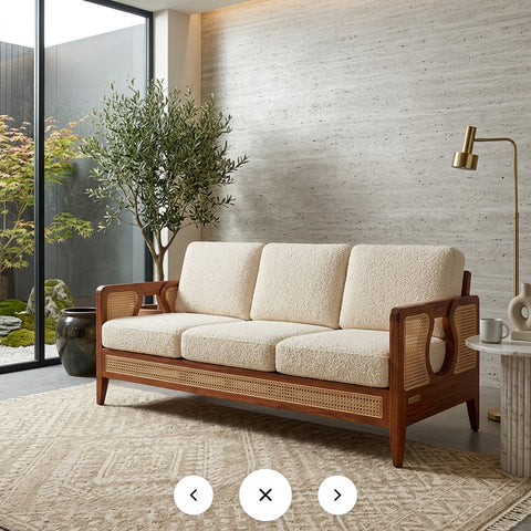 PRITI  Sheesham Wood and Cane Sofa for Living Room