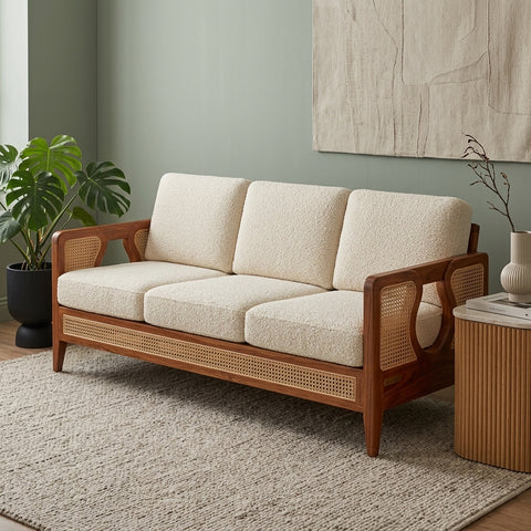 PRITI  Sheesham Wood and Cane Sofa for Living Room