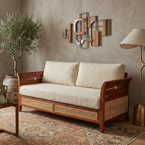 PRITI Sheesham Wood and Cane Sofa for Living Room