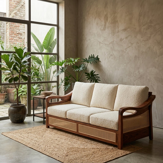 PRITI Sheesham Wood and Cane Sofa for Living Room