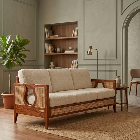 PRITI  Sheesham Wood and Cane Sofa for Living Room
