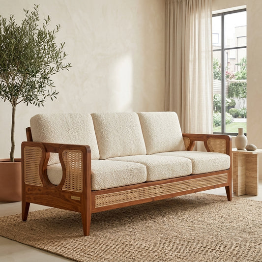 PRITI  Sheesham Wood and Cane Sofa for Living Room