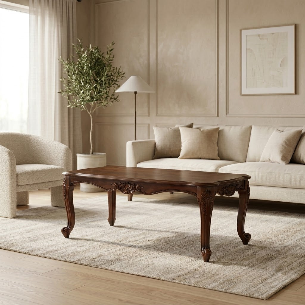 Classical engineered wood coffee table with veneer finish