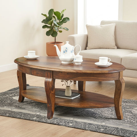 PRITI Sheesham Wood Oval Coffee Table | Wooden Coffee Table for Living Room