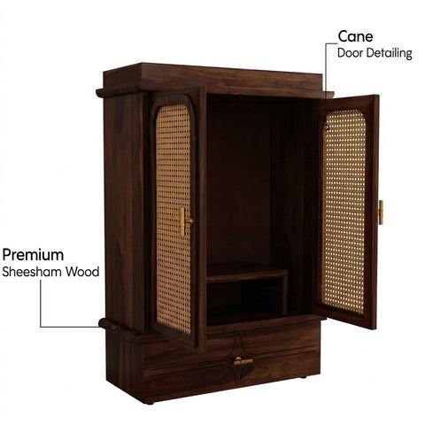 Compact Sheesham wood pooja temple with storage drawer