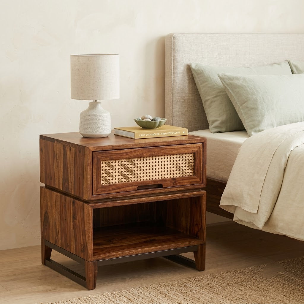 Contemporary Dark Walnut Sheesham Bedroom Side Table