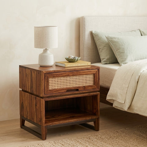 Contemporary Dark Walnut Sheesham Bedroom Side Table