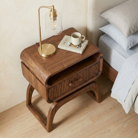 Contemporary Dark Walnut bedside cabinet with open storage compartment