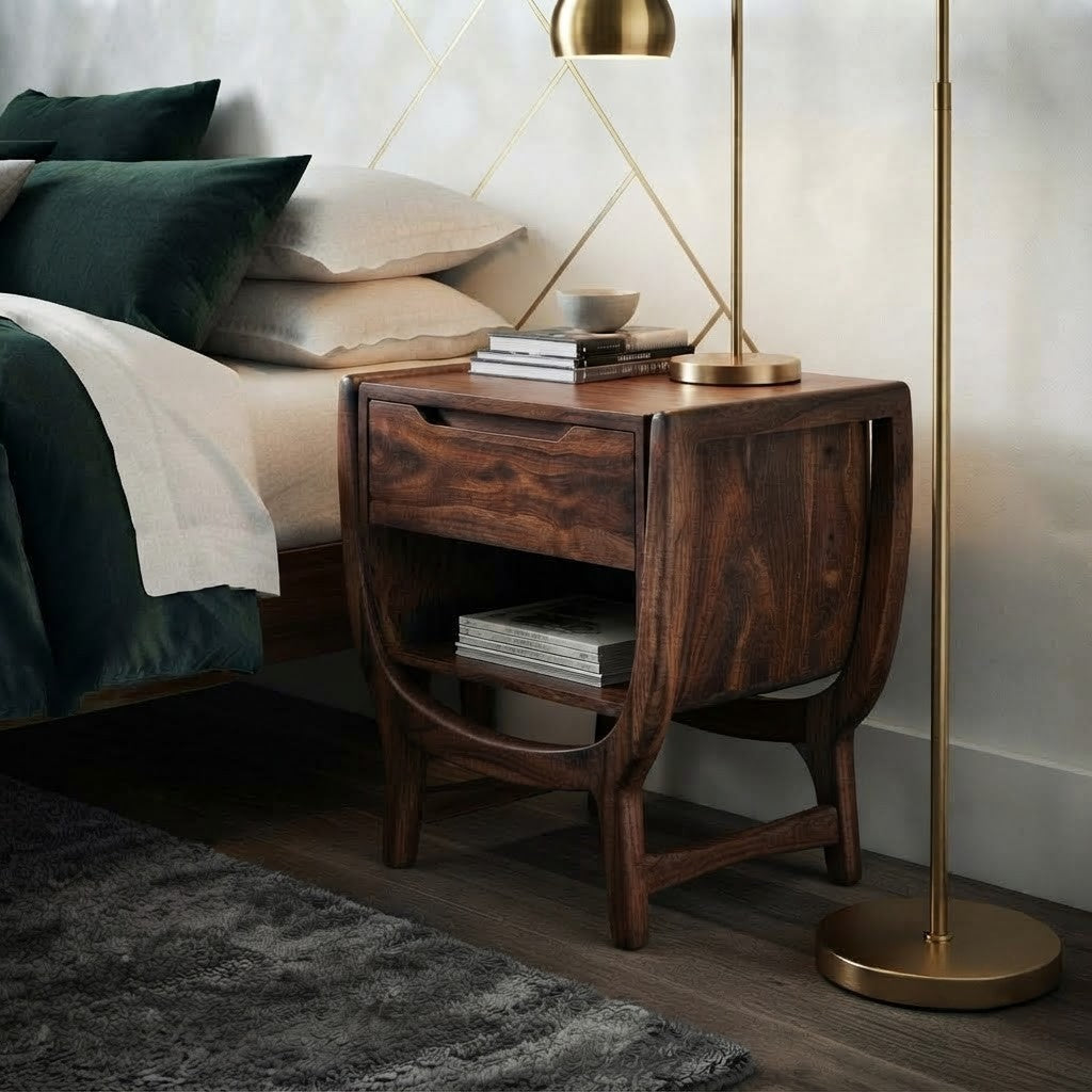 Contemporary Dark Walnut wooden bedside cabinet for bedroom