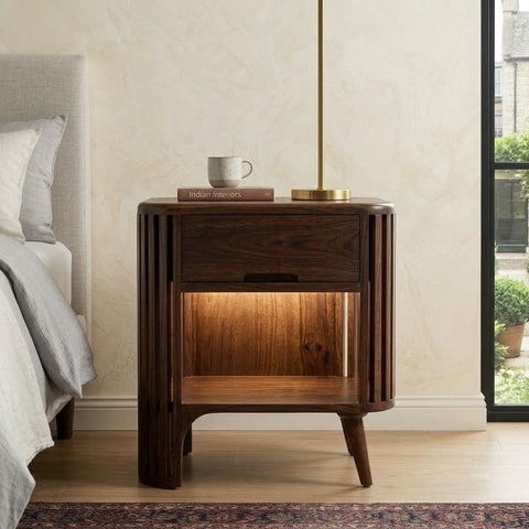 Contemporary Dark Walnut wooden bedside cabinet with open compartment